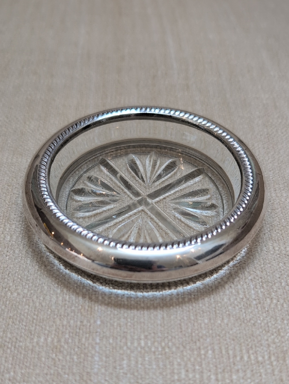 Vintage F B Rogers Sterling Silver Cut Glass Coaster Retro Ashtray